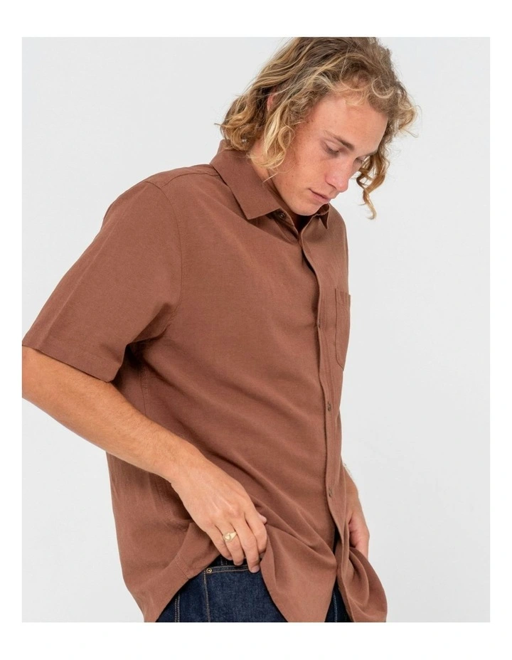 Overtone Short Sleeve Linen Shirt in Brown image 4