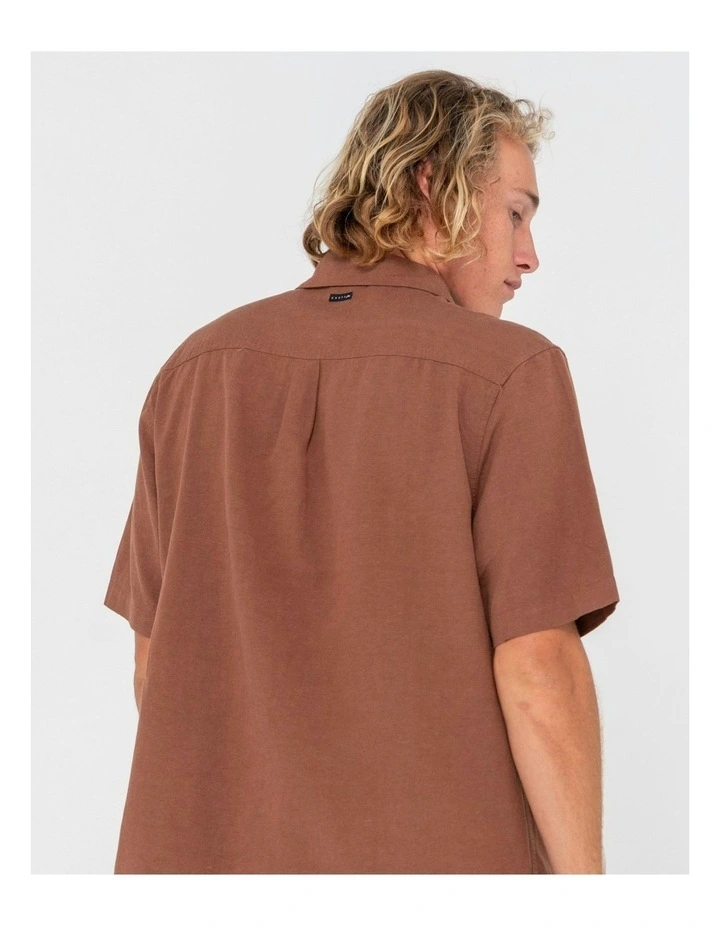 Overtone Short Sleeve Linen Shirt in Brown image 5