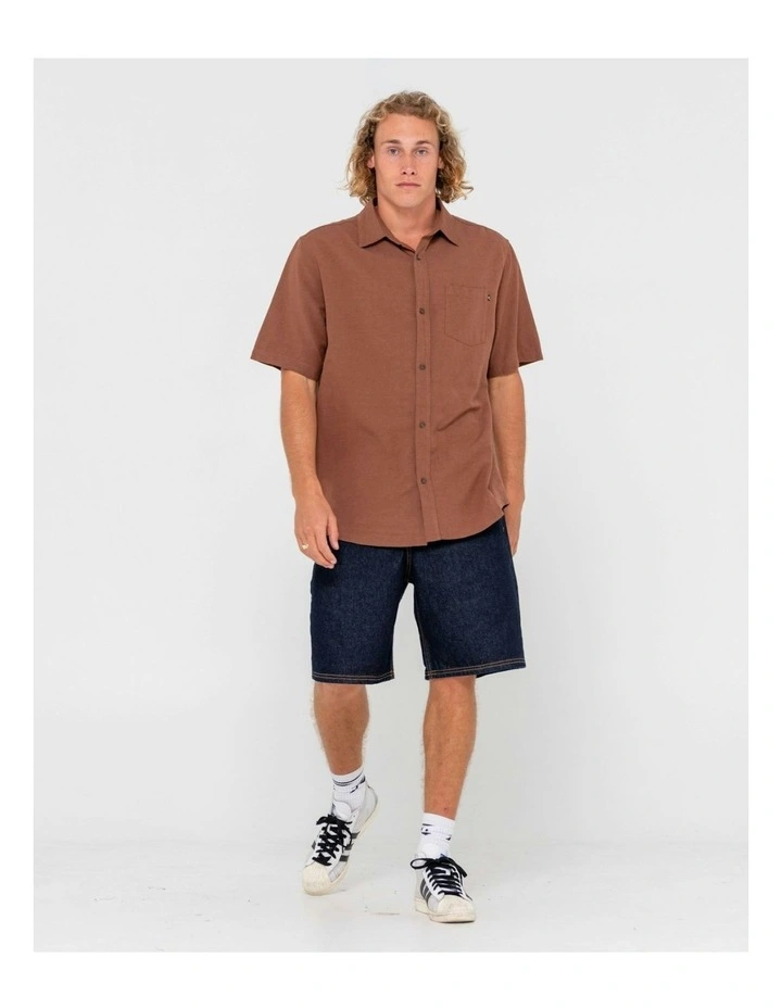 Overtone Short Sleeve Linen Shirt in Brown image 6