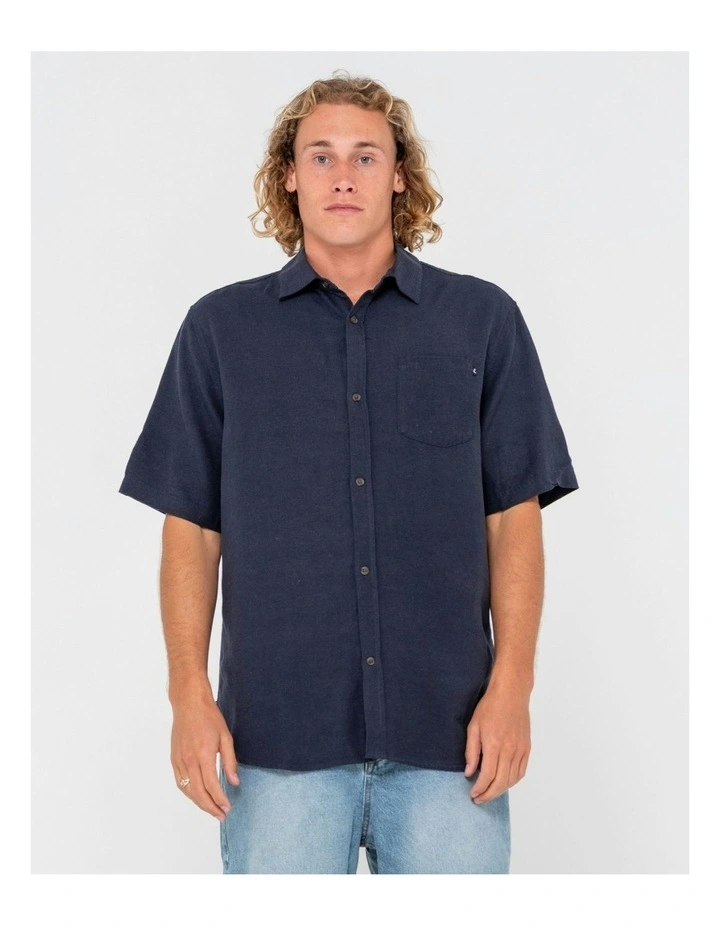 Overtone Short Sleeve Linen Shirt in Blue image 1