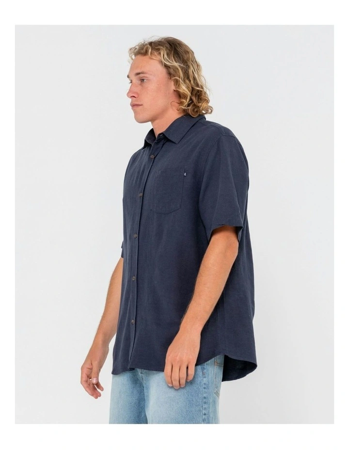 Overtone Short Sleeve Linen Shirt in Blue image 3