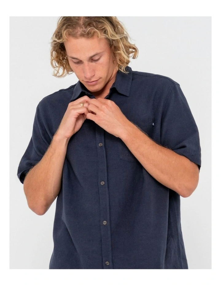Overtone Short Sleeve Linen Shirt in Blue image 4
