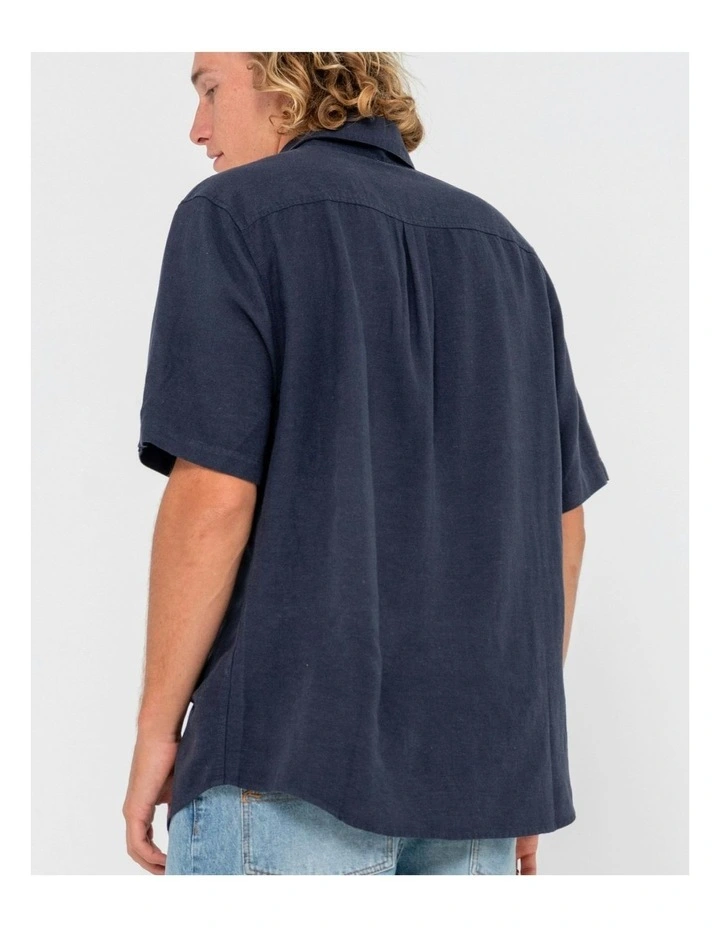 Overtone Short Sleeve Linen Shirt in Blue image 5