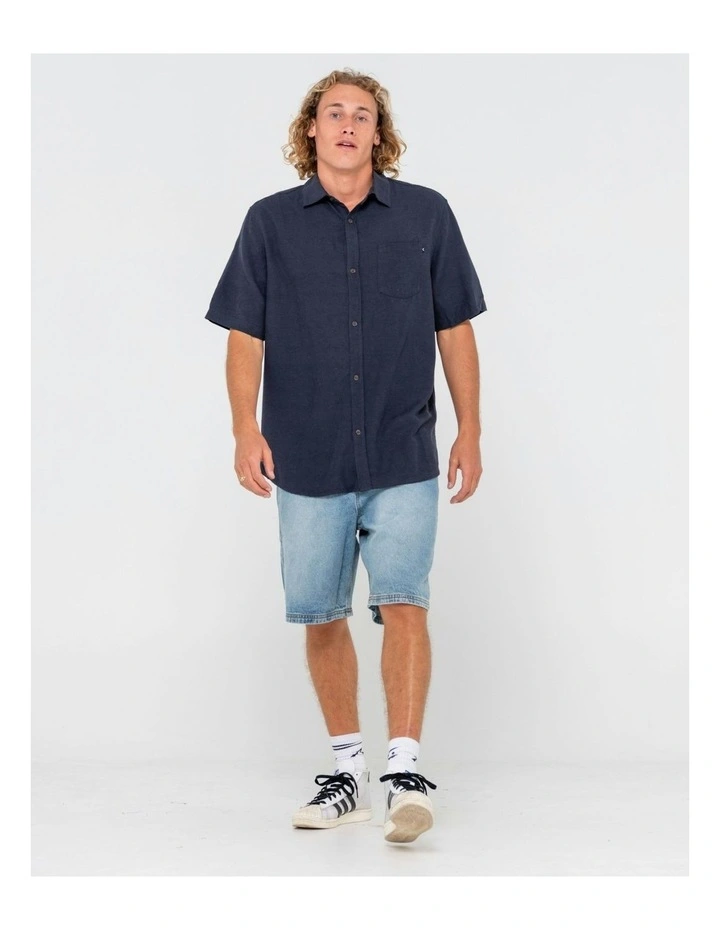 Overtone Short Sleeve Linen Shirt in Blue image 6