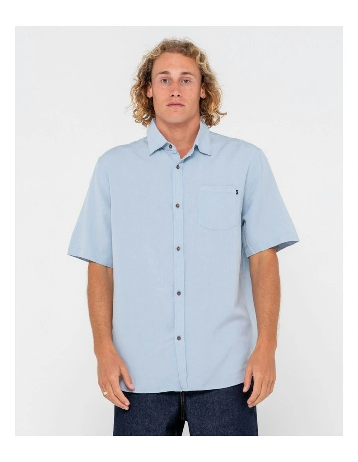 Overtone Short Sleeve Linen Shirt in Blue image 1