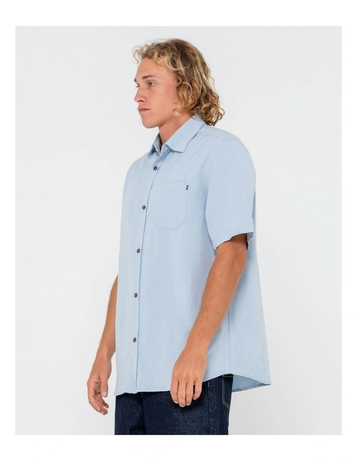Overtone Short Sleeve Linen Shirt in Blue image 3