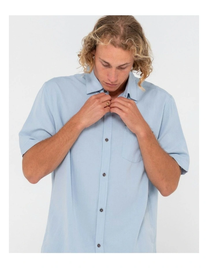Overtone Short Sleeve Linen Shirt in Blue image 4