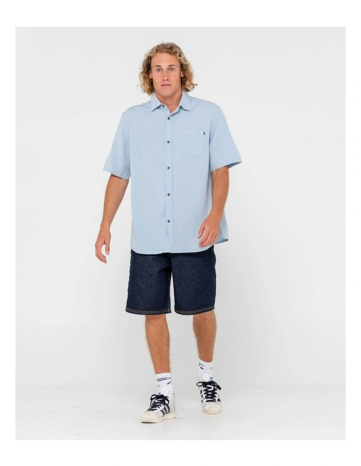 Overtone Short Sleeve Linen Shirt in Blue image 5