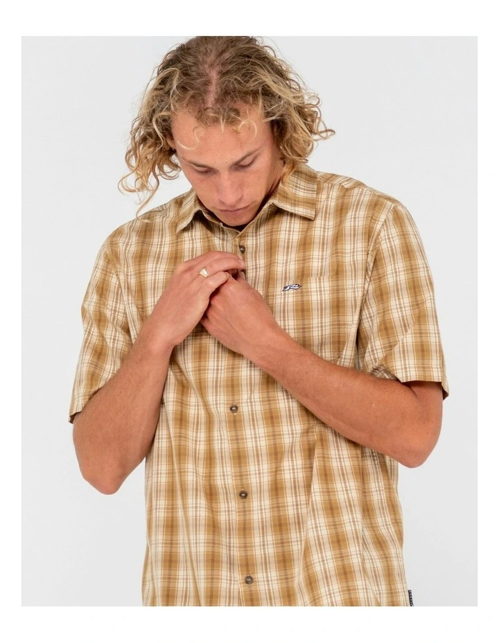 Datsun Check Short Sleeve Shirt in Brown image 4