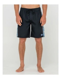 Piped Viscus Elastic Boardshorts in Black