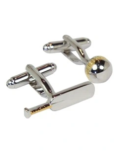 Cricket Bat And Ball Cufflink in Silver