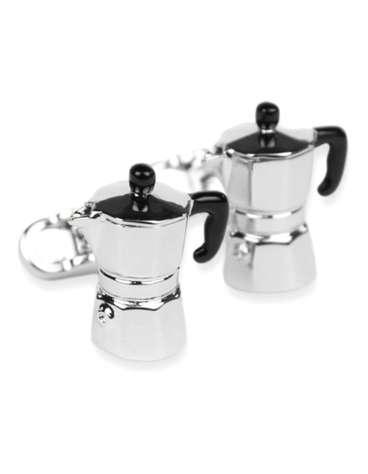 Coffee Pot Cufflink in Silver image 2