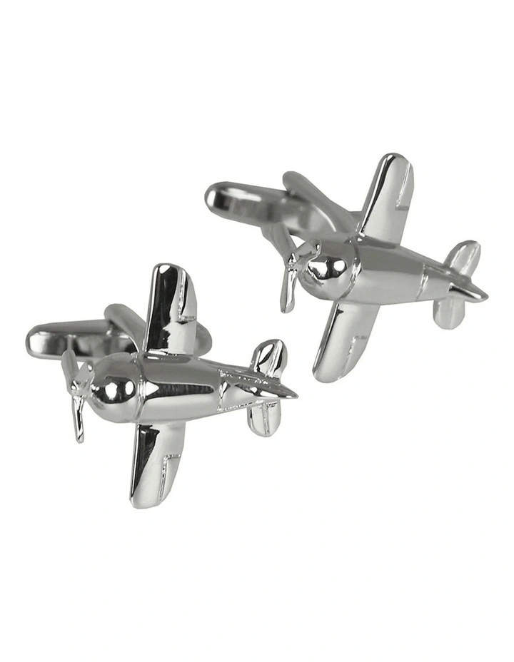 Aeroplane Cufflink in Silver image 1