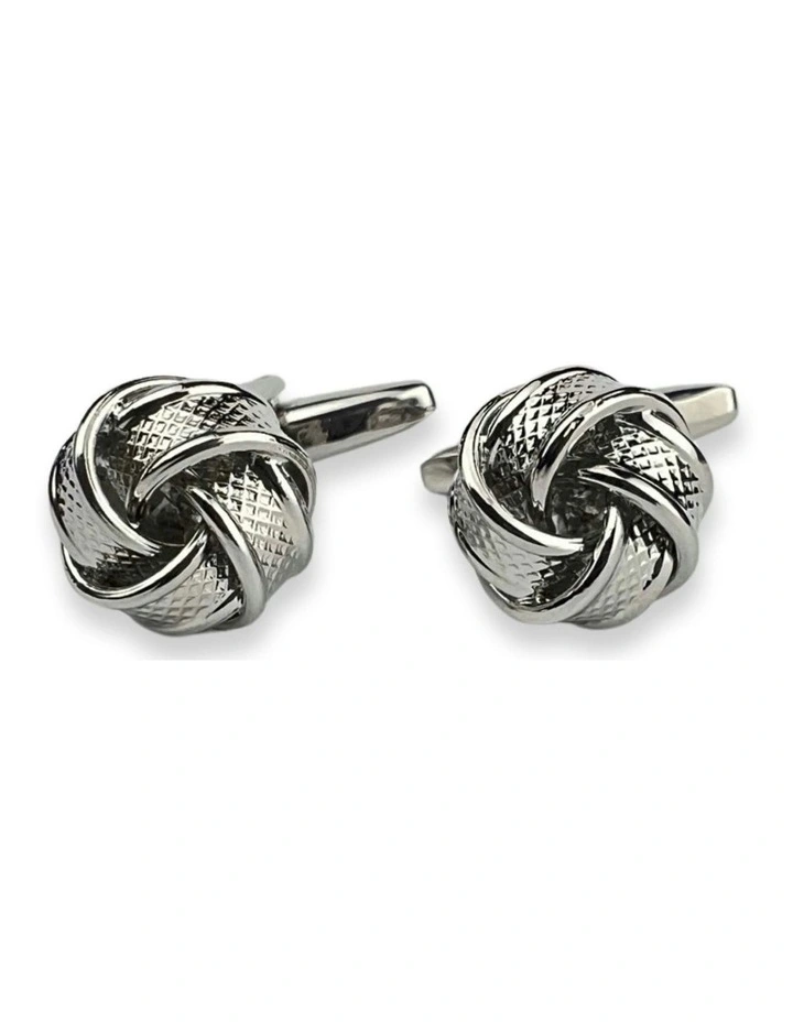 Banded Knot Cufflink in Silver image 2