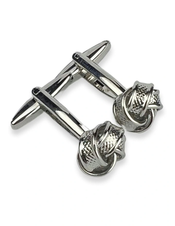Banded Knot Cufflink in Silver image 3