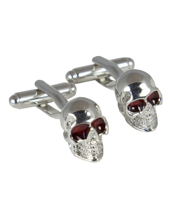 Skull With Red Eyes Cufflink in Silver image 1