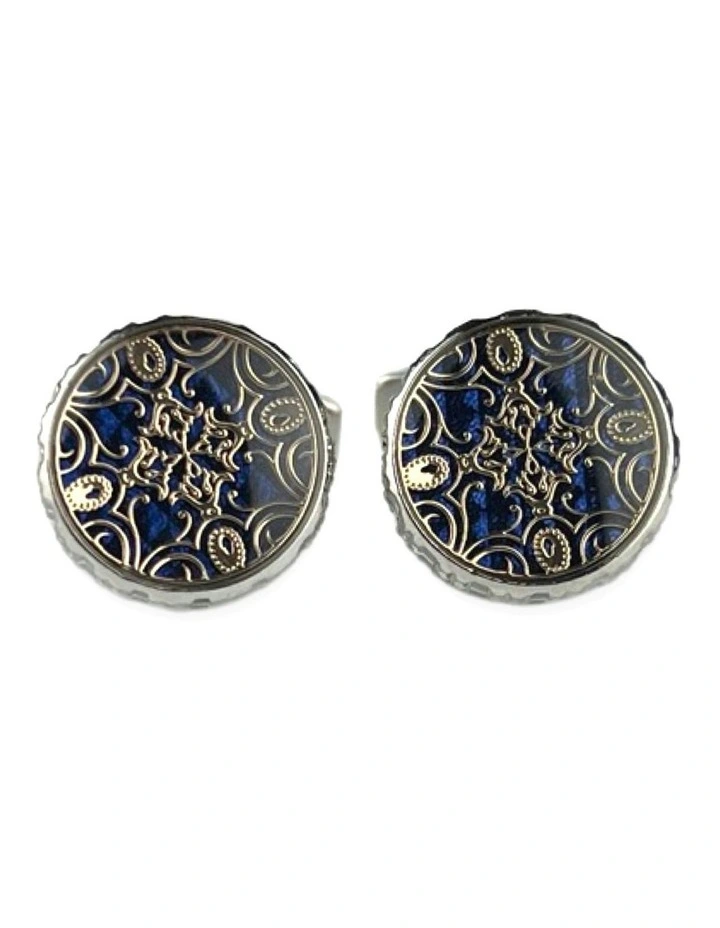 Fancy Round Cufflink in Blue image 1