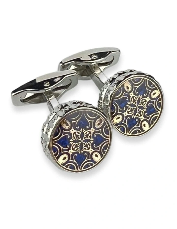 Fancy Round Cufflink in Blue image 2
