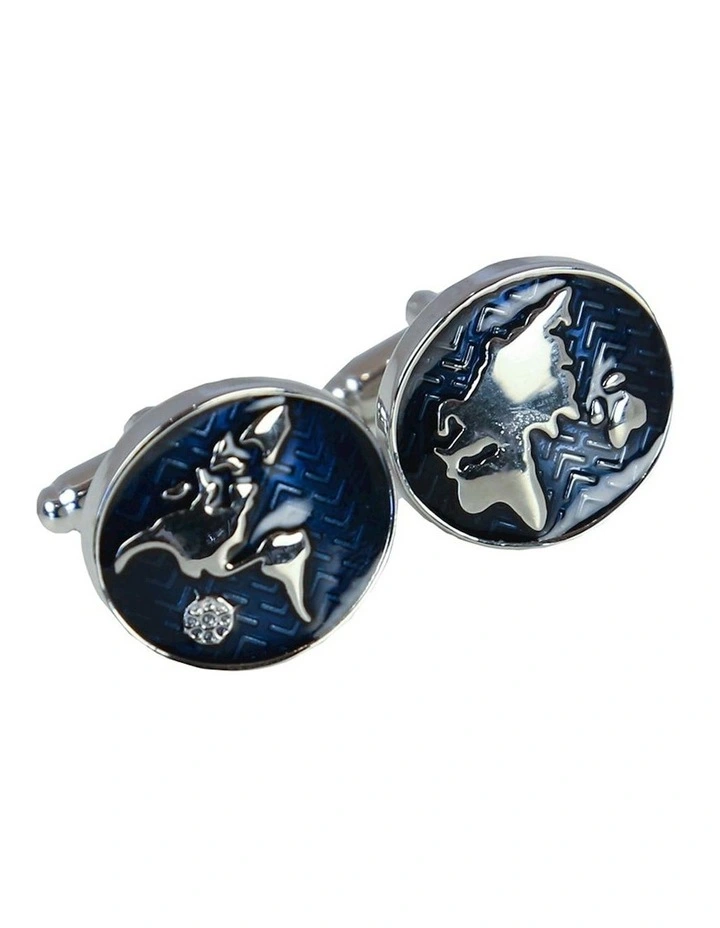 World Map Enamel Cufflink in Silver image 1