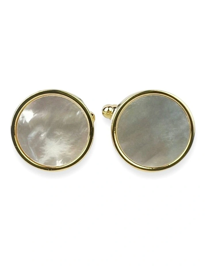 MOP Round Cufflink in Gold image 2
