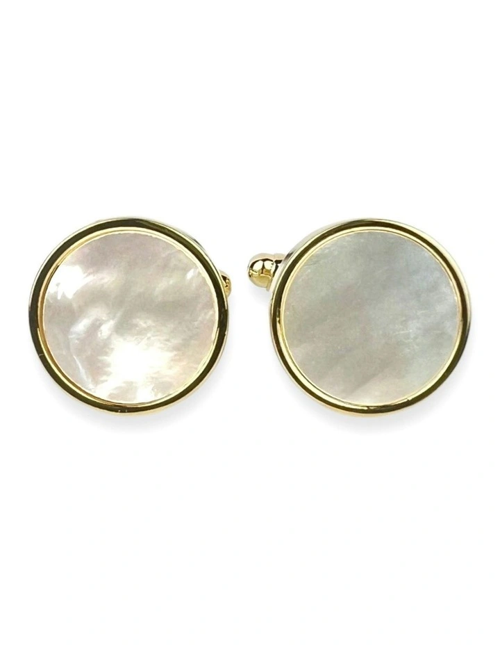 MOP Round Cufflink in Gold image 3