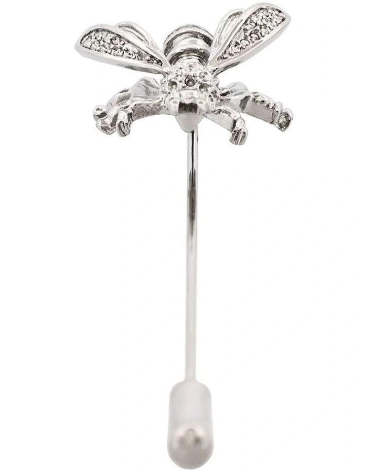 Rhodium Plated Bee Lapel Pin in Silver image 1