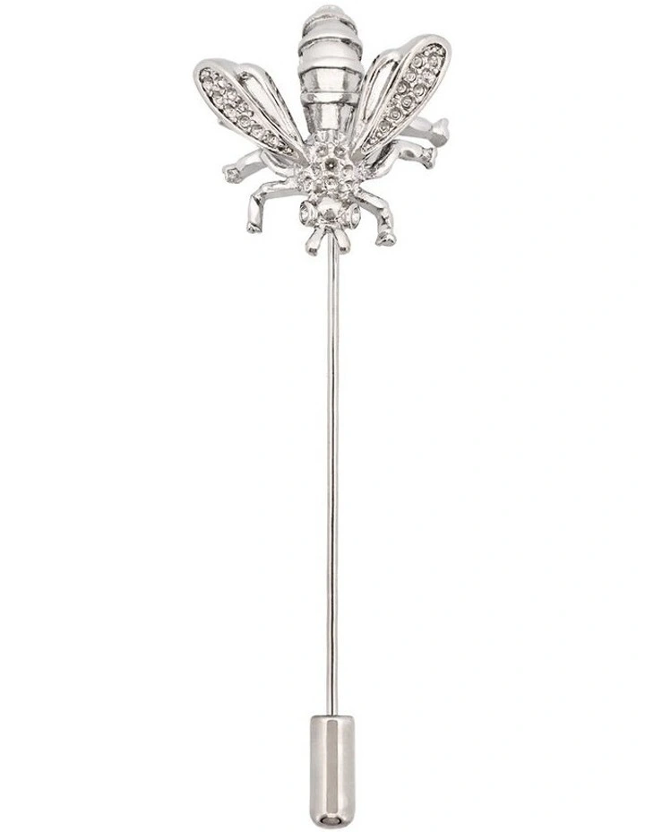 Rhodium Plated Bee Lapel Pin in Silver image 2