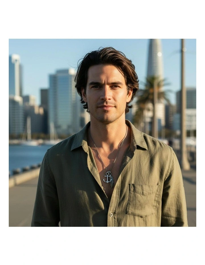 Anchor & Feather Pendant on Fine Curb Link Chain in Antique Ion Plated image 2