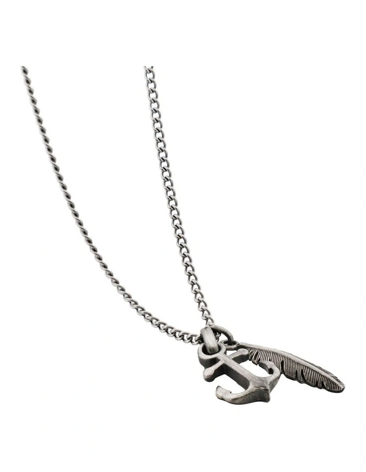 Anchor & Feather Pendant on Fine Curb Link Chain in Antique Ion Plated image 3