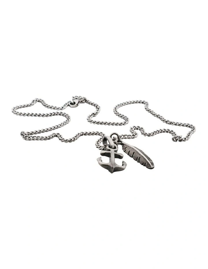Anchor & Feather Pendant on Fine Curb Link Chain in Antique Ion Plated image 4