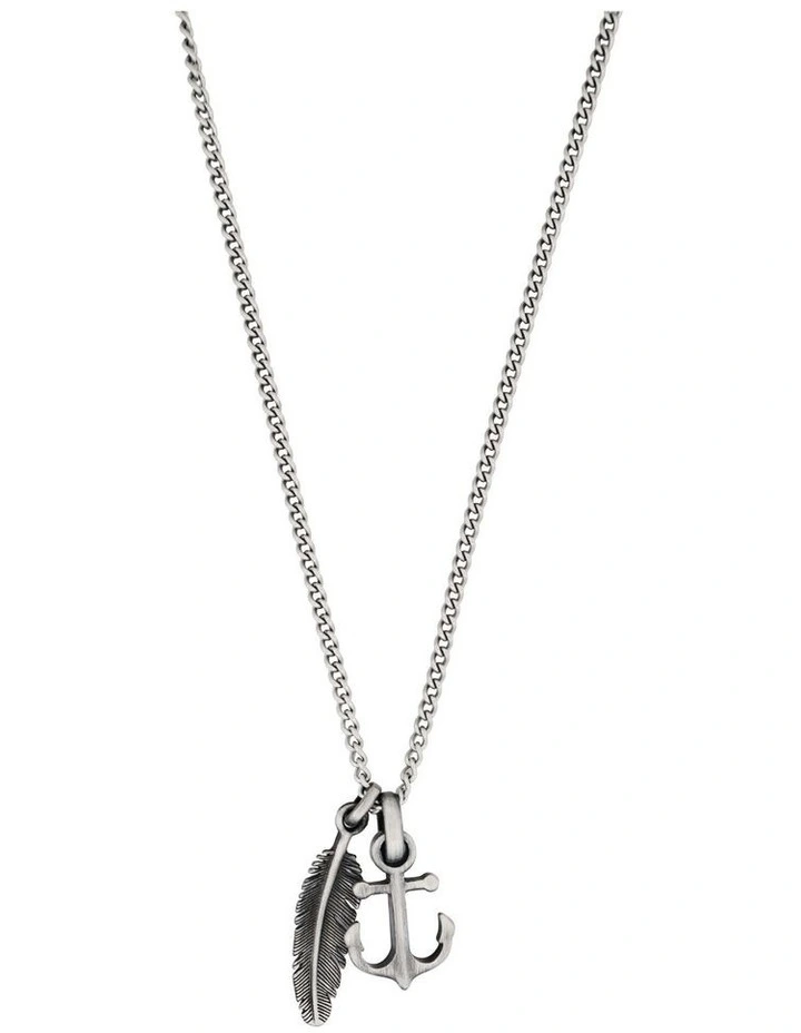 Anchor & Feather Pendant on Fine Curb Link Chain in Antique Ion Plated image 5