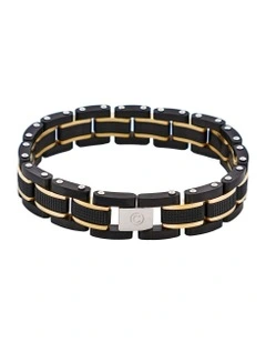 Stainless Steel & Ion Plated Black &Ion Plated 14k Gold Link Bracelet in Black