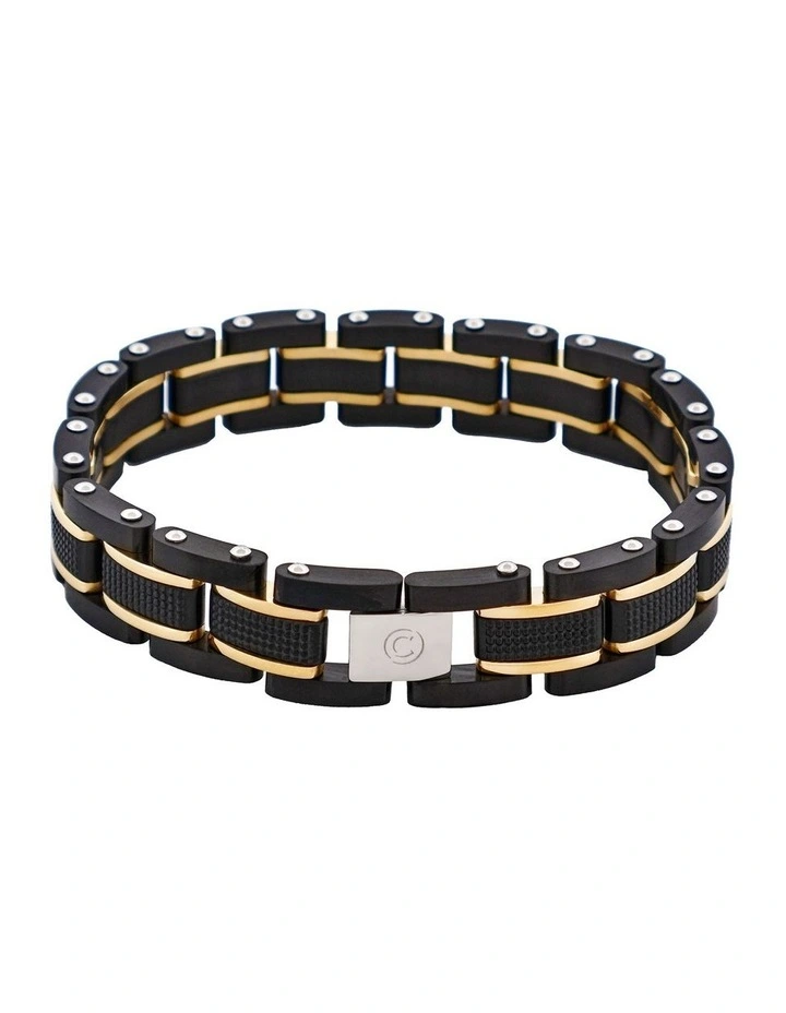 Stainless Steel & Ion Plated Black &Ion Plated 14k Gold Link Bracelet in Black image 1