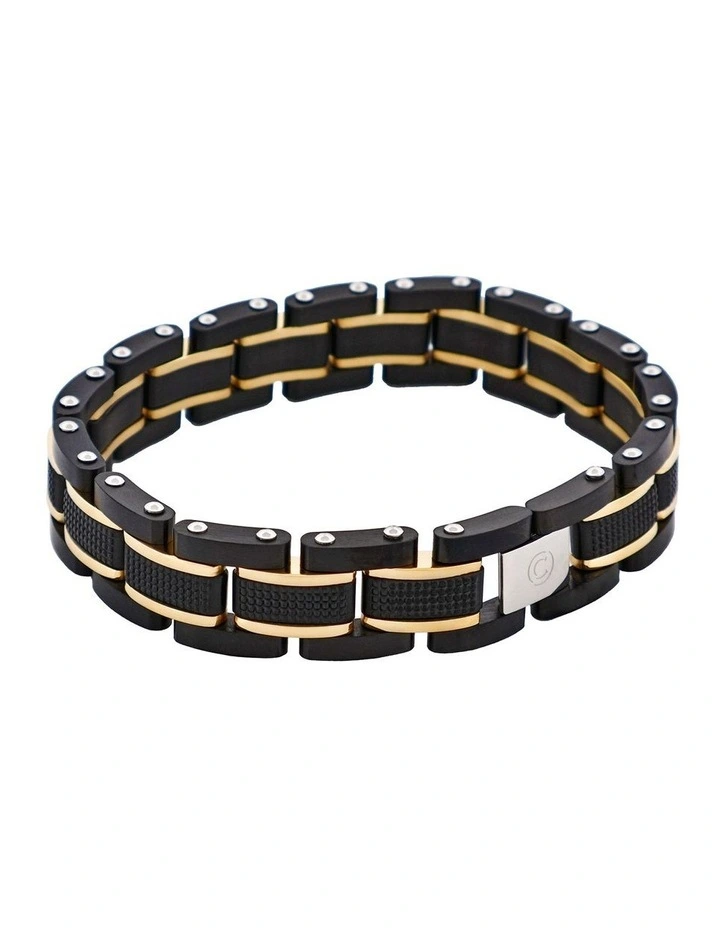 Stainless Steel & Ion Plated Black &Ion Plated 14k Gold Link Bracelet in Black image 2