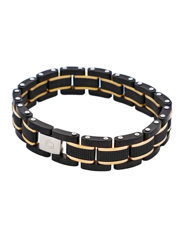 Stainless Steel & Ion Plated Black &Ion Plated 14k Gold Link Bracelet in Black image 3