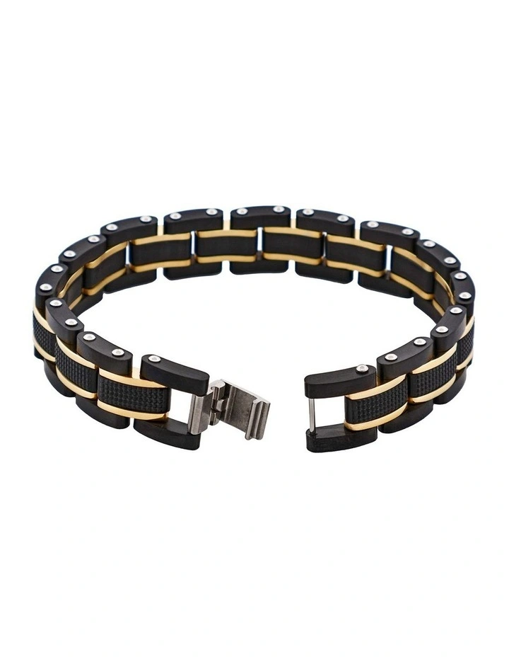 Stainless Steel & Ion Plated Black &Ion Plated 14k Gold Link Bracelet in Black image 4
