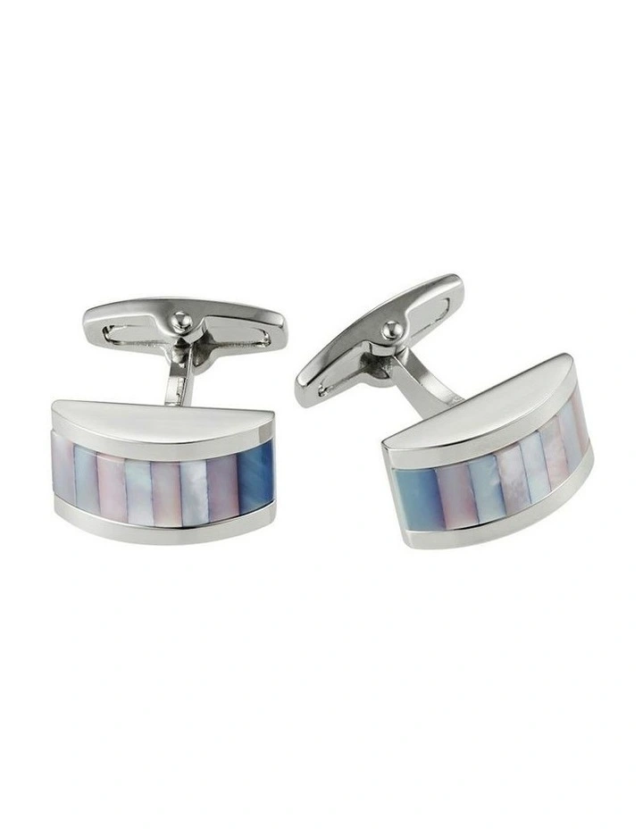 Cudworth Polished Rhodium Plated Wedge Shape Mother Of Pearl Cufflinks