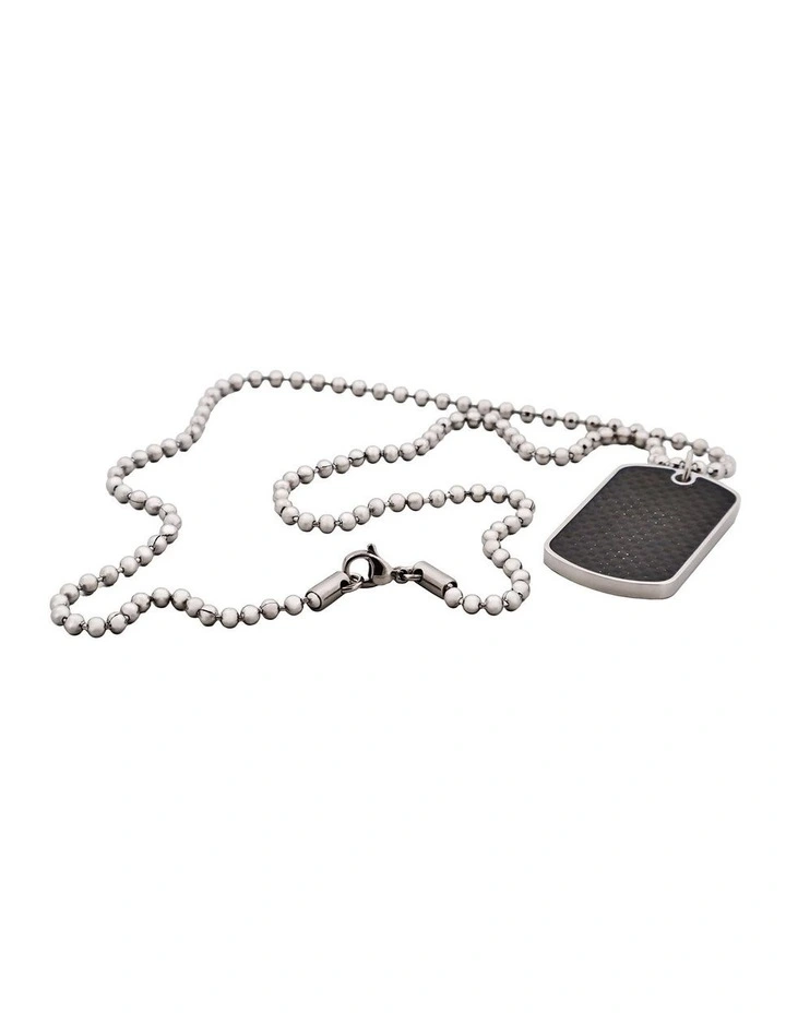 Stainless Steel & Carbon Fibre Inlay Dog Tag on Ball Chain in Black image 3