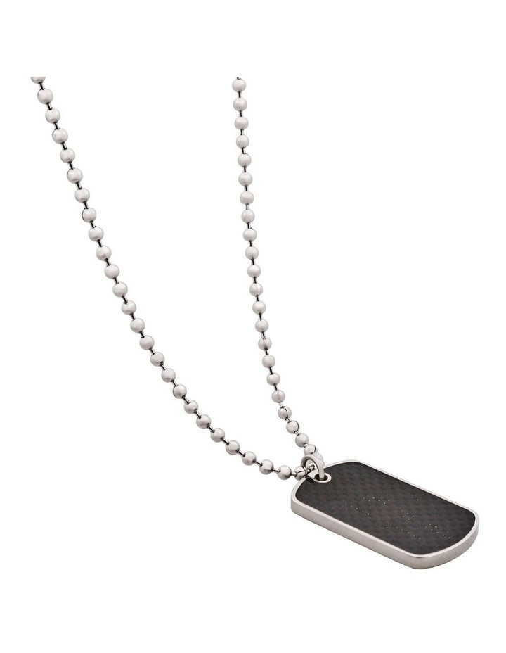Stainless Steel & Carbon Fibre Inlay Dog Tag on Ball Chain in Black image 4