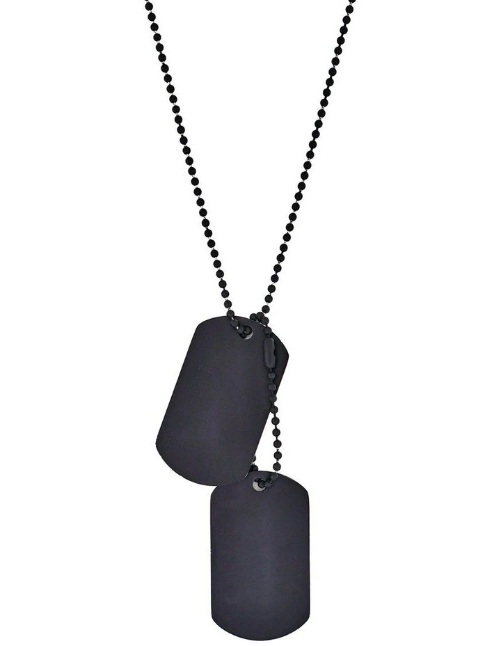 Stainless Steel & Ion Plated Double Dog Tags on Ball Chain in Black image 1
