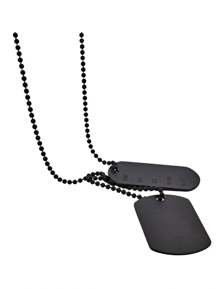 Stainless Steel & Ion Plated Double Dog Tags on Ball Chain in Black image 3