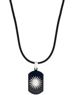 Stainless Steel Ion Plated Dog Tag with Star Pattern Centre on Rubber Chain in Black