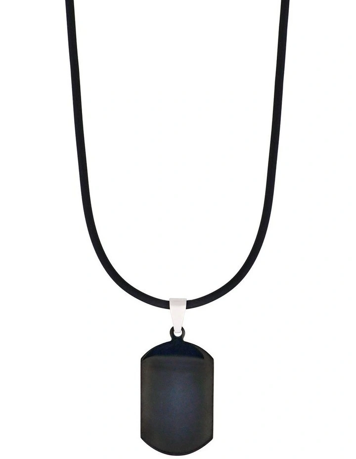 Stainless Steel Ion Plated Dog Tag with Star Pattern Centre on Rubber Chain in Black image 2