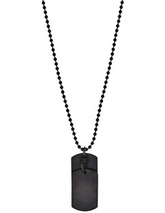 Ion Plated Brushed Stainless Steel Double Dog Tags Ball Chain in Black