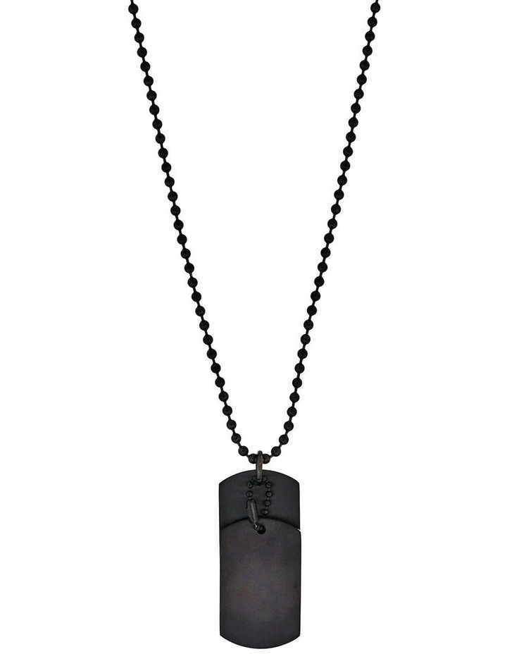 Ion Plated Brushed Stainless Steel Double Dog Tags Ball Chain in Black image 1