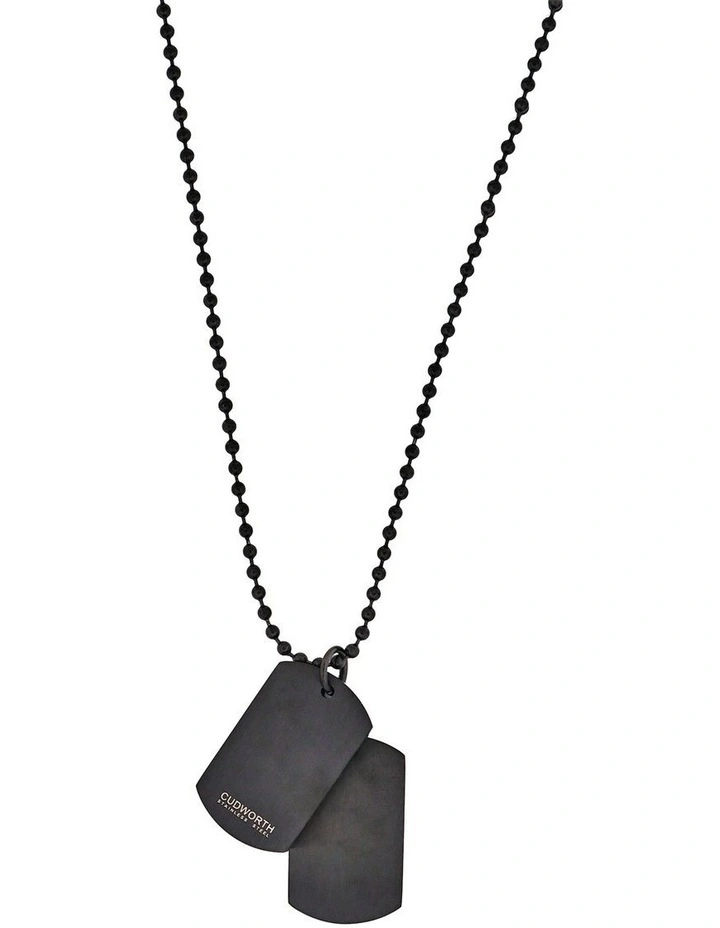 Ion Plated Brushed Stainless Steel Double Dog Tags Ball Chain in Black image 2