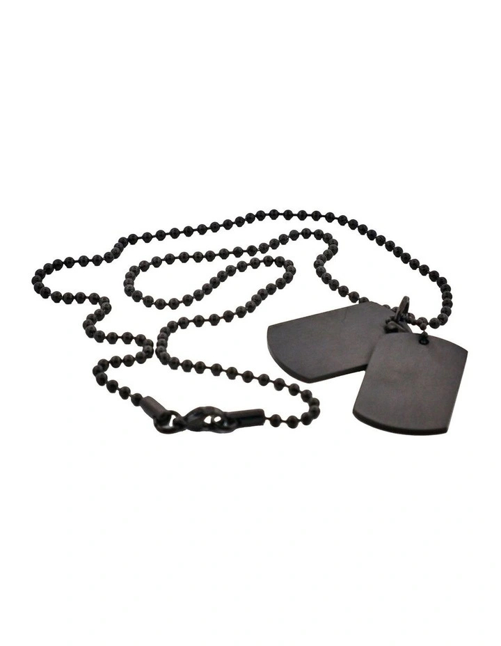 Ion Plated Brushed Stainless Steel Double Dog Tags Ball Chain in Black image 3