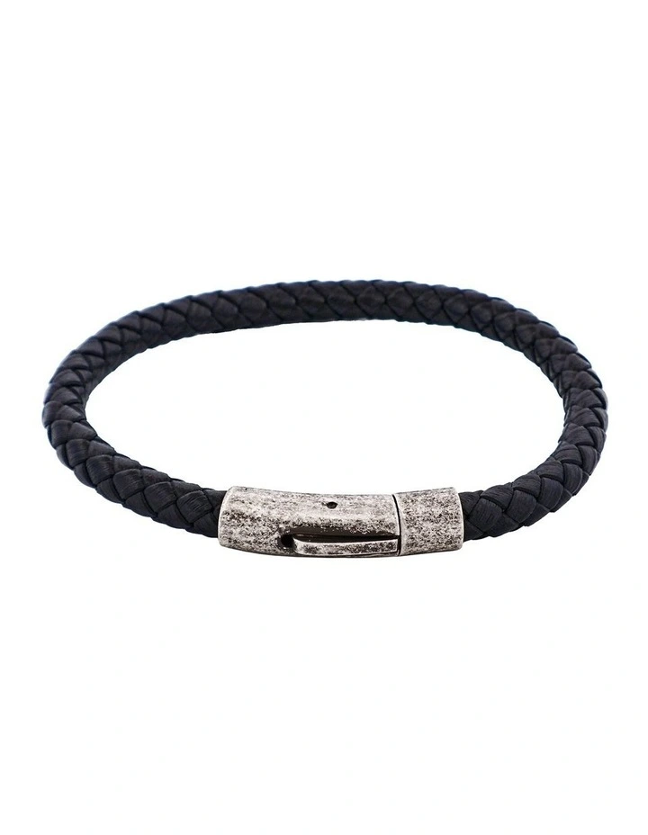 Leather Plaited Bracelet in Black image 1
