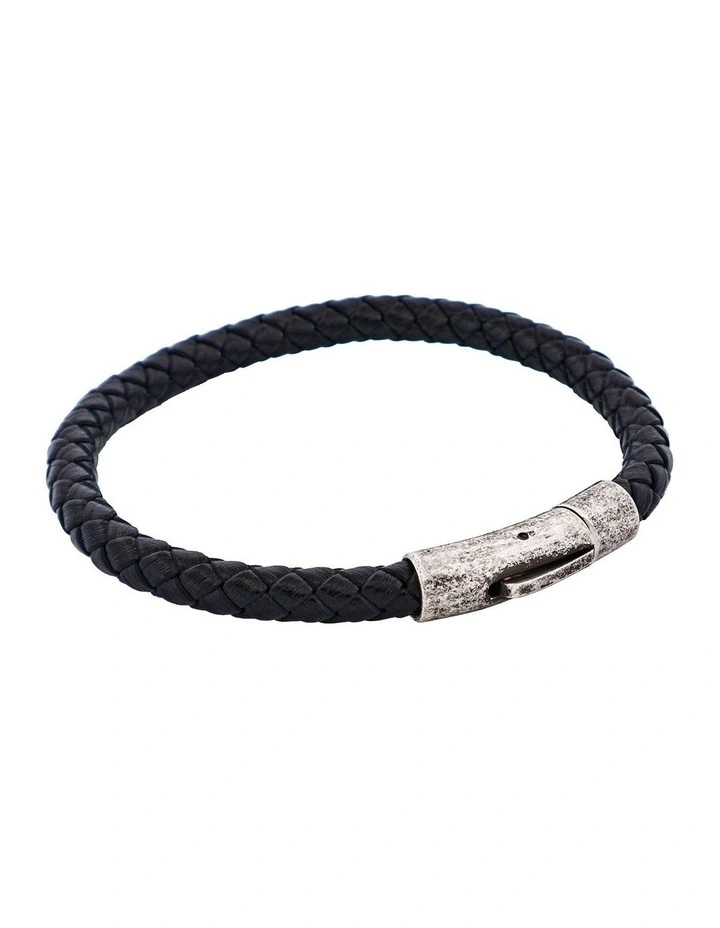 Leather Plaited Bracelet in Black image 2