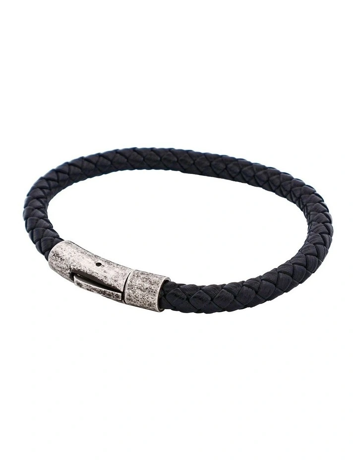 Leather Plaited Bracelet in Black image 3